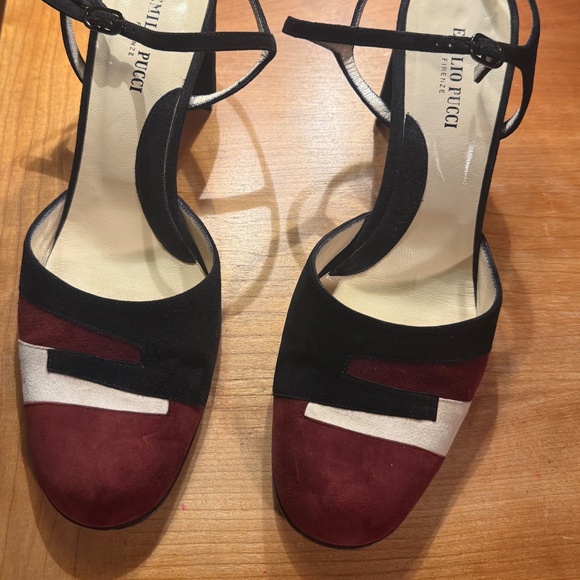 Emilio Pucci Italian Suede Colorblock Block Heel Slingbacks Size 39 - Picture 2 of 9
